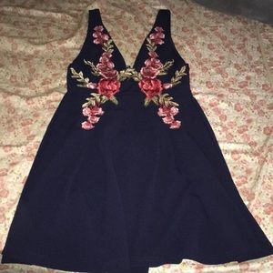 Navy blue mini dress with rose print